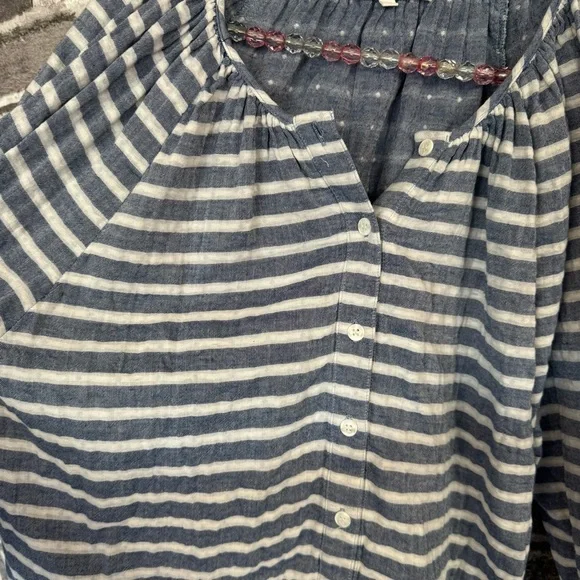 Emerson Fry FRANCES BLOUSE BLUE IVORY SAILOR STRIPE shirt top button front - Picture 7 of 11